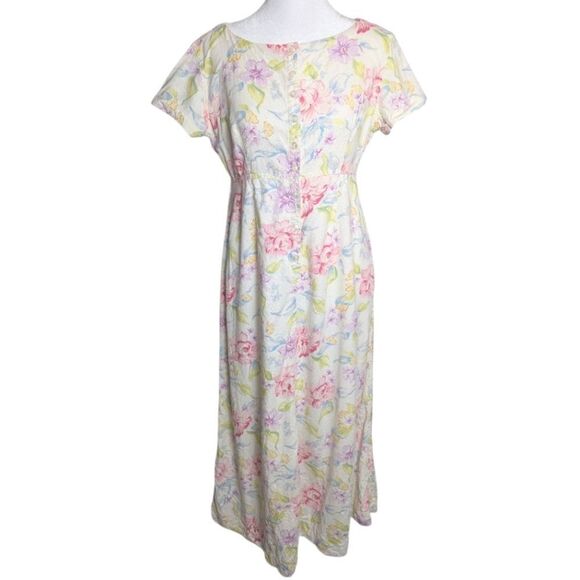 Liz Claiborne Dresses & Skirts - Liz Claiborne Linen Blend Cream Pink Purple Floral Short Sleeve Dress 4